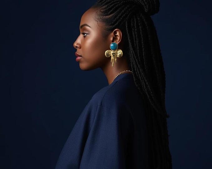 Ethnic Afro Dangle Earrings in Gold Bronze - Authentic Handmade Crafts - SWUI