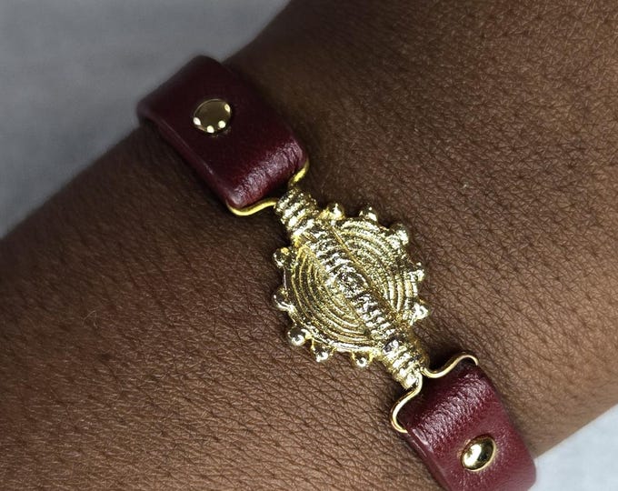 Leather bracelet with bronze beads, unisex bracelet, ethnic bracelet - FANGAN