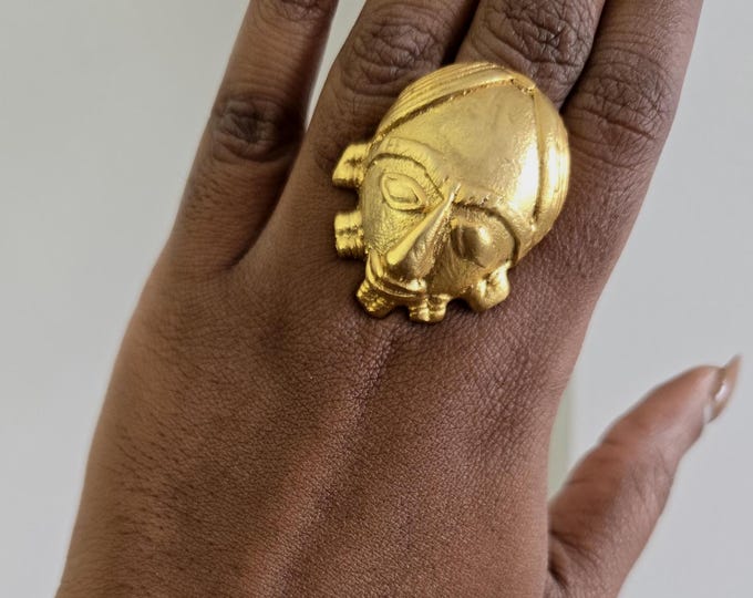 Adjustable ring in gilded bronze with mask - SRAN