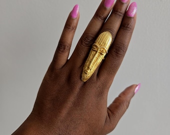 Adjustable ring in gold-plated bronze with mask - SEMA