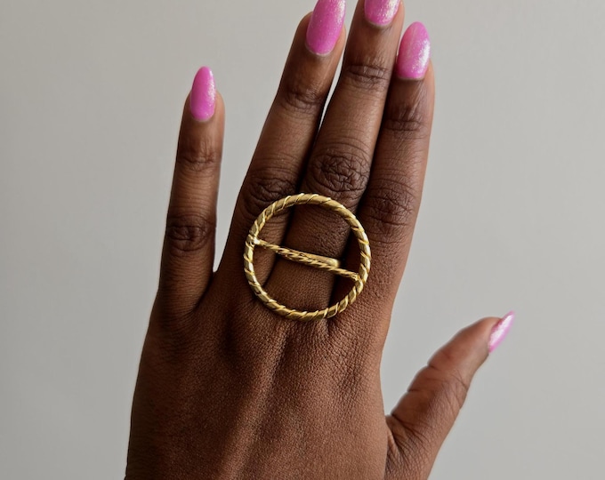Adjustable textured gold-plated bronze ring - MAYA