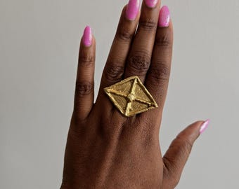Adjustable textured gold-plated bronze ring - ABIOLA