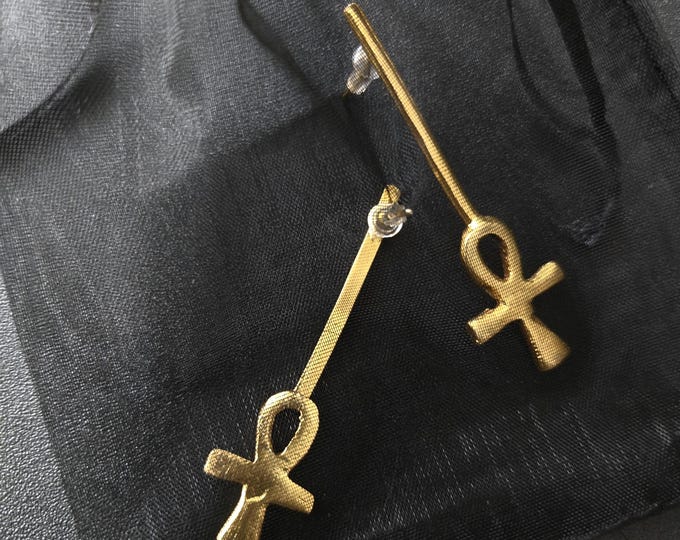 African ethnic dangle earrings in gold-plated bronze - Authentic handmade craftsmanship - ANKA