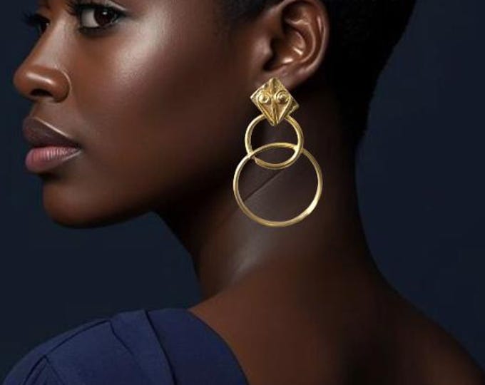 Gold-plated bronze earrings - Baoulé Weight Earrings - Authentic craftsmanship - Ethnic jewelry - NAIMA