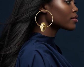 Gold-plated bronze hoop earrings with mask - KOSSO