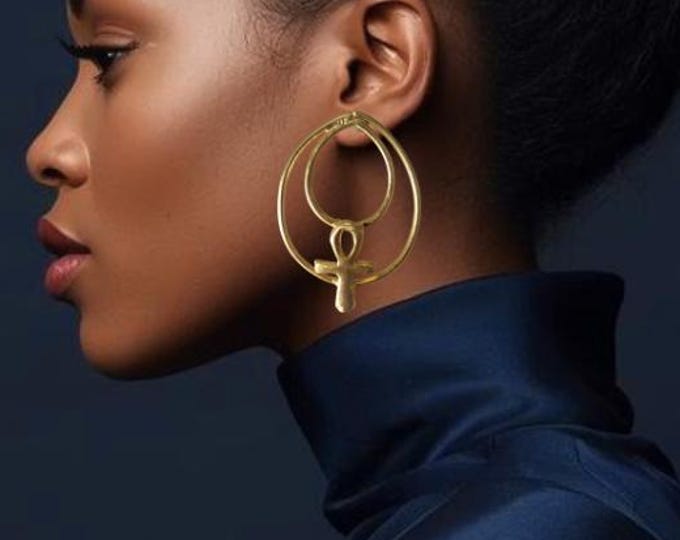 African ethnic dangle earrings in gold-plated bronze - Authentic handmade craftsmanship - ANKA