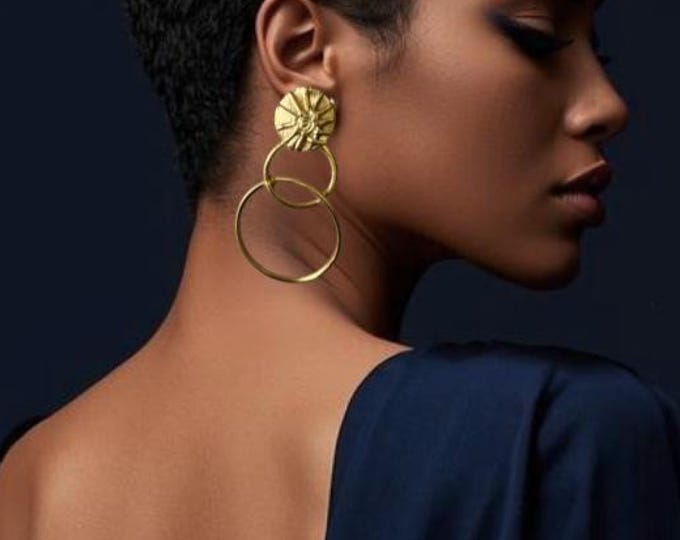 Gold-plated bronze earrings - Baoulé Weight Earrings - Authentic craftsmanship - Ethnic jewelry - NAIMA