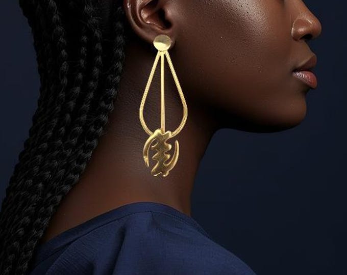 Gilded bronze dangle earrings - GYE NYAME