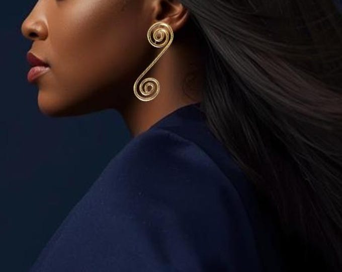 Gold-plated bronze earrings - Geometric jewelry - Afro earrings - MOYO