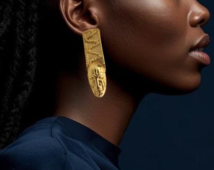 Gold-plated bronze earrings with mask - ABRAFI
