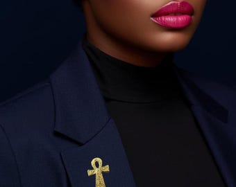 Unisex bronze brooch, lapel pin, costume accessory, suit pin, ethnic accessory - ANKH