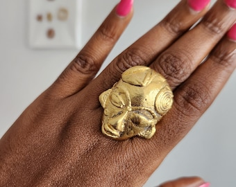 Adjustable ring in gilded bronze with mask - SRAN