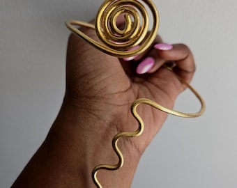 Gold-plated bronze spiral arm bracelet, Armband style bracelet, Handmade, Arm cuff - BERA