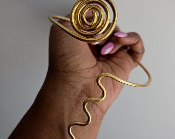 Gold-plated bronze spiral arm bracelet, Armband style bracelet, Handmade, Arm cuff - BERA