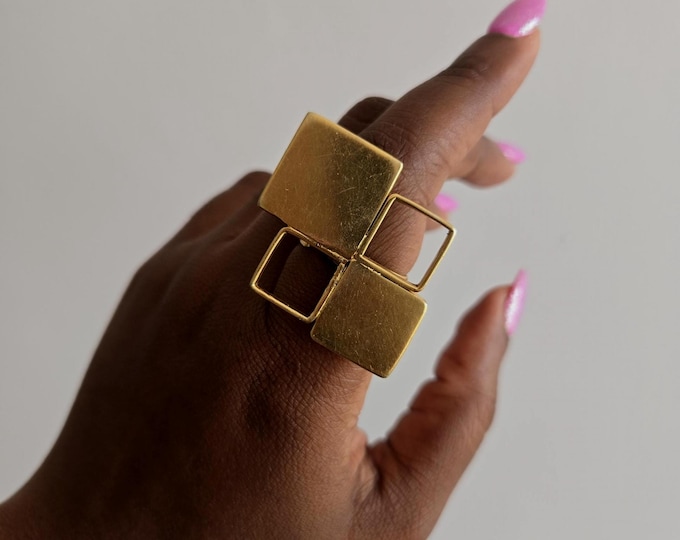 Adjustable ring in gold-plated bronze, ethnic jewelry, African jewelry - Dehiindehin