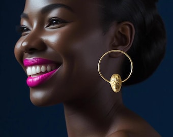 Gold-plated bronze hoop earrings with mask - KOSSO