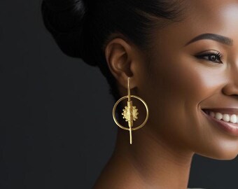 Gold-plated bronze earrings - Baoulé weight earrings - Authentic craftsmanship - Ethnic jewelry - ESI