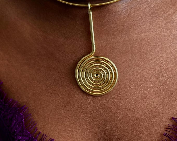 Gold-plated bronze choker necklace - ethnic necklace - AMEYO