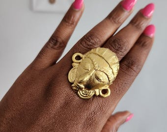Adjustable ring in gilded bronze with mask - SRAN