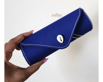 Hard glasses case with African woven loincloth and shell, Glasses protector with cowrie shells - HUA