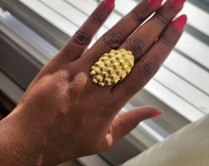 Adjustable textured gold-plated bronze ring - ABA