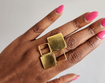 Adjustable ring in gold-plated bronze, ethnic jewelry, African jewelry - Dehiindehin