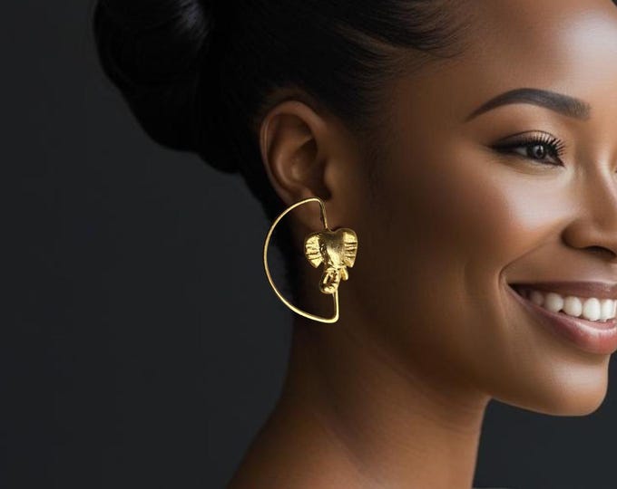 Ethnic Afro Dangle Earrings in Gold Bronze - Authentic Handmade Crafts - SWUI
