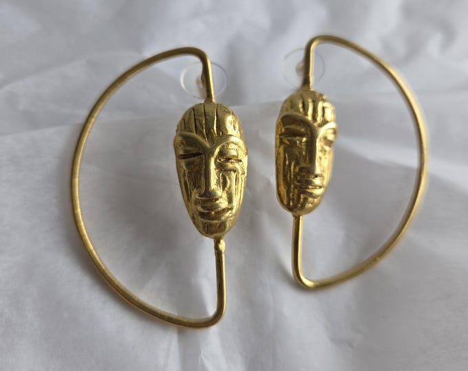 Gold-plated bronze hoop earrings with mask - IRETI