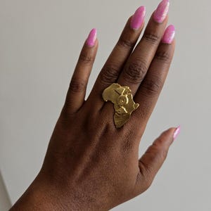Bague ajustable en Bronze doré à l'or fin, Anneau, bague carte d'Afrique, Bijoux ethniques, Bijoux africains - AFRICANITY
