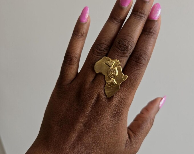 Bague ajustable en Bronze doré à l'or fin, Anneau, bague carte d'Afrique, Bijoux ethniques, Bijoux africains - AFRICANITY