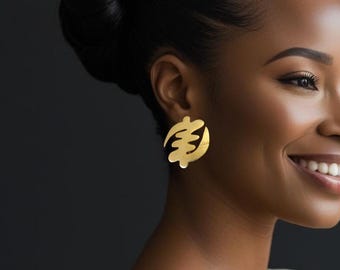 Ethnic Afro Dangle Earrings in Gold Bronze - Authentic Handmade Crafts - GYE NYAME