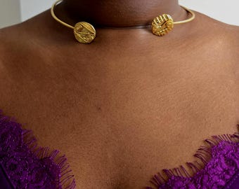 Gold-plated bronze choker necklace - ethnic necklace - AKOMA