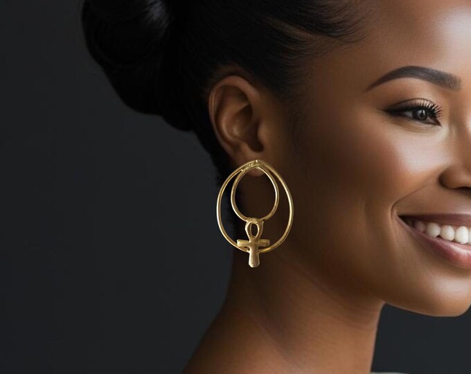 Ethnic Afro Dangle Earrings in Gold-Plated Bronze - Authentic Handmade Craftsmanship - ANKA