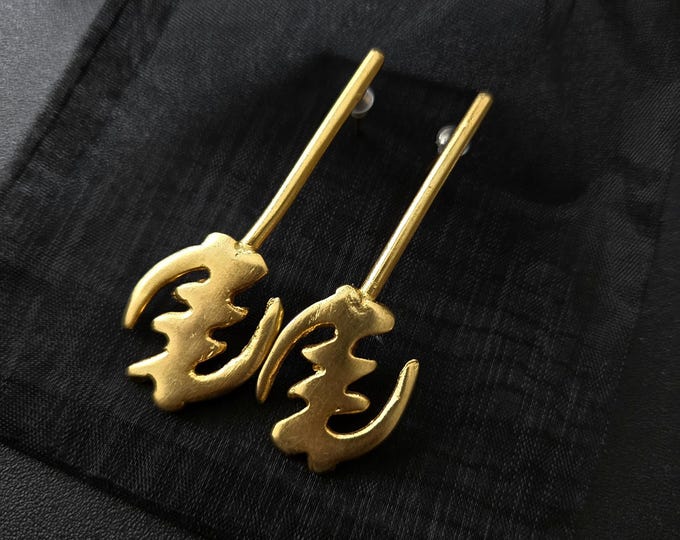 Ethnic Afro Dangle Earrings in Gold Bronze - Authentic Handmade Crafts - GYE NYAME