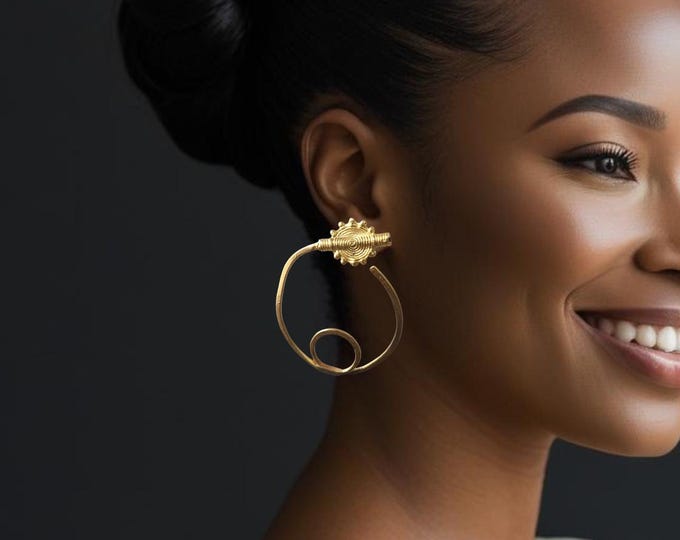 Gold-plated bronze earrings - Baoulé weight earrings - Authentic craftsmanship - Ethnic jewelry - BEDIAKO