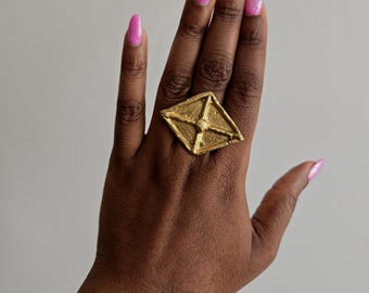 Gold-plated bronze ring, geometric rings, ethnic jewelry, African jewelry - ABIOLA