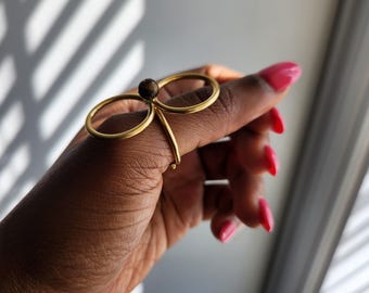 Adjustable ring in gold-plated bronze, ethnic jewelry, African jewelry - KÉLÉ (brown)