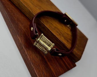 Leather bracelet with bronze beads, unisex bracelet, ethnic bracelet - FANGAN