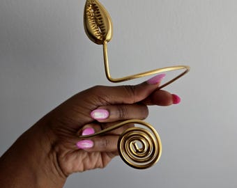 Gold-plated bronze spiral arm bracelet, Armband style bracelet, Handmade, Arm cuff - BERA