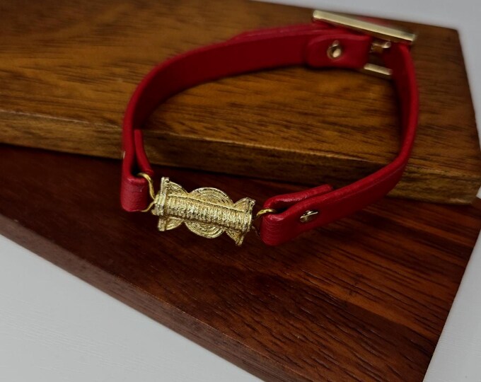 Leather bracelet with bronze beads, unisex bracelet, ethnic bracelet - FANGAN