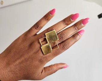 Adjustable ring in gold-plated bronze, ethnic jewelry, African jewelry - Dehiindehin