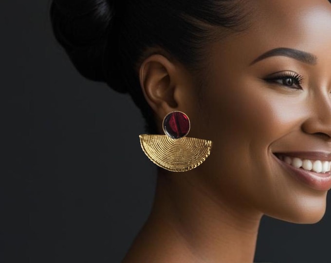 Ethnic Afro earrings in gilded bronze - Authentic handmade craftsmanship - DZIFA