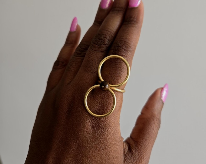 Adjustable ring in gold-plated bronze, ethnic jewelry, African jewelry - KÉLÉ (brown)