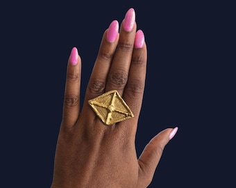 Adjustable textured gold-plated bronze ring - ABIOLA
