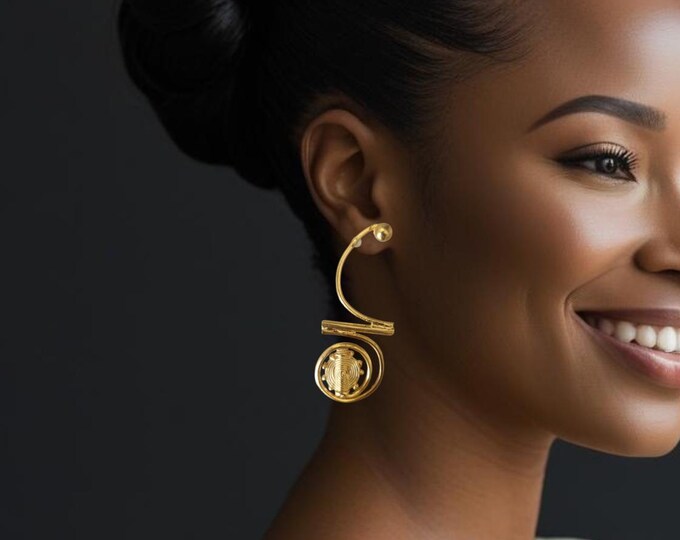 Gold-plated bronze earrings - Baoulé weight earrings - Authentic craftsmanship - Ethnic jewelry - SANKOFA