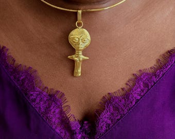 Gold-plated bronze choker necklace - ethnic necklace - AMEYO