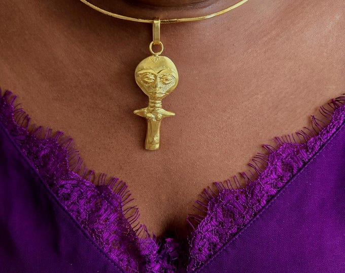 Gold-plated bronze choker necklace - ethnic necklace - AMEYO
