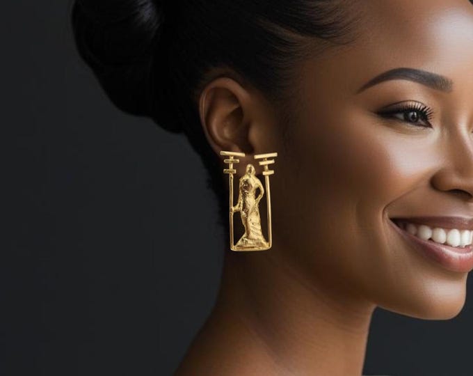 Gold-plated bronze earrings - Authentic handmade craftsmanship - Ethnic jewelry - Afro jewelry - DAHOMEY