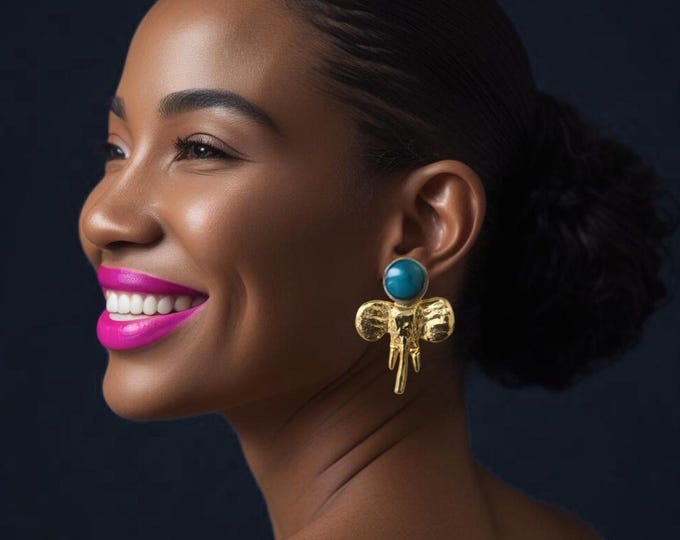 Ethnic Afro Dangle Earrings in Gold Bronze - Authentic Handmade Crafts - SWUI