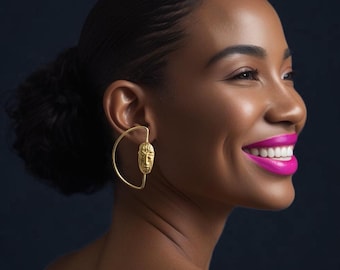 Gold-plated bronze hoop earrings with mask - IRETI